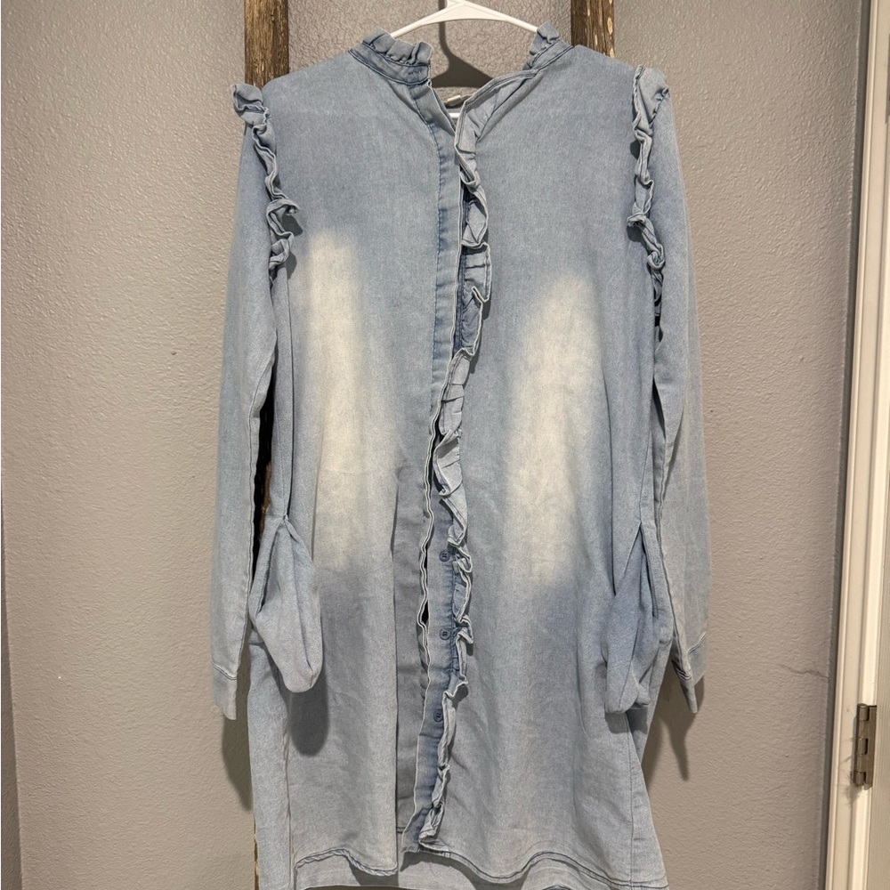 Light Blue Ruffled Long Sleeve Top